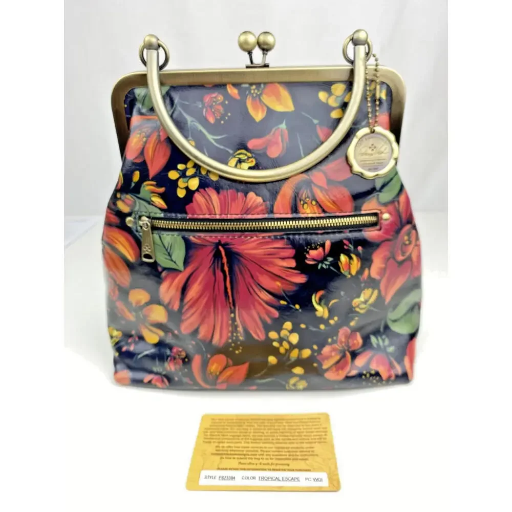 Patricia Nash Leather Tropical Escape Novella Purse Frame Handle NO CHAIN STRAP - Picture 1 of 15
